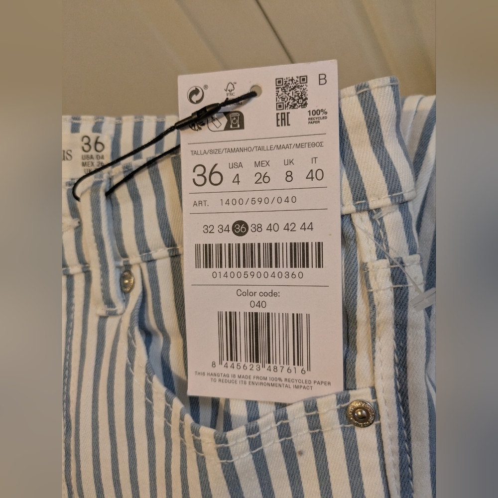 Stradivarius 1400 Mid Rise skinny jeans White Blue Stripes New! - Picture 4 of 13